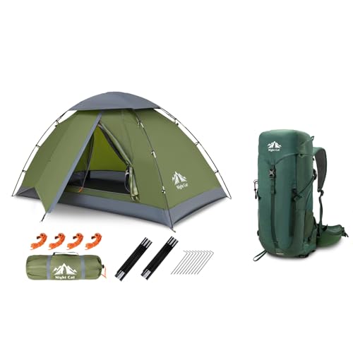 Night Cat Upgraded Backpacking Tents with 30L Hiking Backpack for 1 Person Outdoors Easy Clip Setup Tent Camping Combo Set