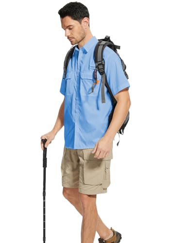Men's Outdoor Button Down Fishing Shirt - Short Sleeve UPF Sun Protection for Hiking & Work