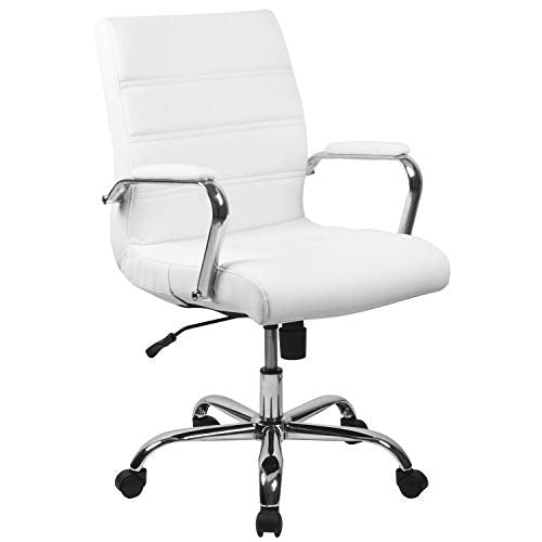 Flash Furniture Whitney Mid-Back Swivel LeatherSoft Desk Chair with Padded Seat and Armrests, Adjustable Height Padded Off...