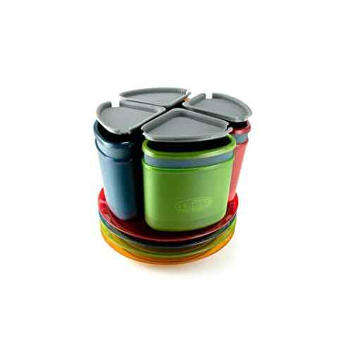 GSI Outdoors Infinity 4 Person Compact Nesting Tableset for Ultra-Light and Compact with Cup, Bowls and Plates for Camping, RV, or BBQ