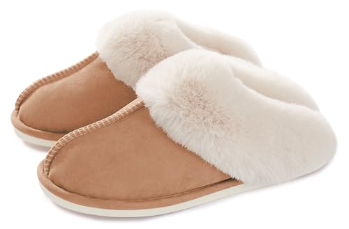 Donpapa Womens Slipper with Memory Foam Fluffy Soft Warm Slip On House Slippers Anti-Skid Cozy Plush for Indoor Outdoor