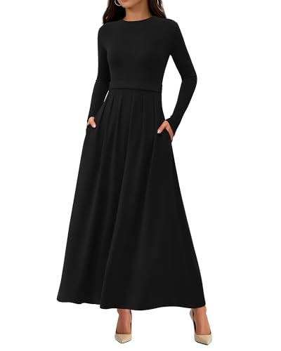 BTFBM Long Sleeve Dress for Women Spring Clothes 2026 Pockets Business Casual Pleated Fall Wedding Guest Dresses