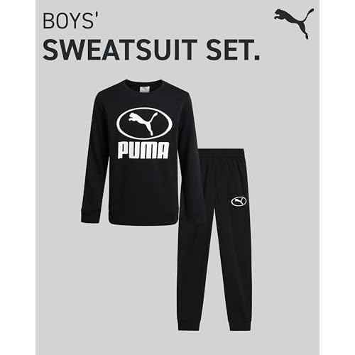 PUMA Boys Sweatpants Set - 2 Piece Soft Fleece Crewneck Pullover Boys Sweatshirts and Jogger Pants Kids Activewear Set (4-16)