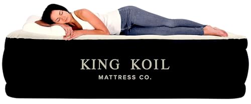 King Koil Luxury Air Mattress Queen with Built in Pump, Integrated Premium Pillow Inflatable Airbed for Guests, Camping & ...