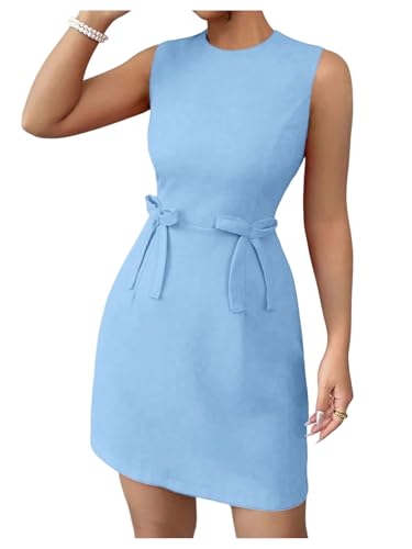SOLY HUX Women's Summer Bow Mini Dress Crew Neck Sleeveless Elegant A Line Party Dresses