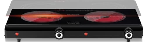 Infrared Double Burner Electric Cooktop - 1800W Portable Stove, Heat-up In Seconds, Countertop Cooktop for Dorm, Compatibl...