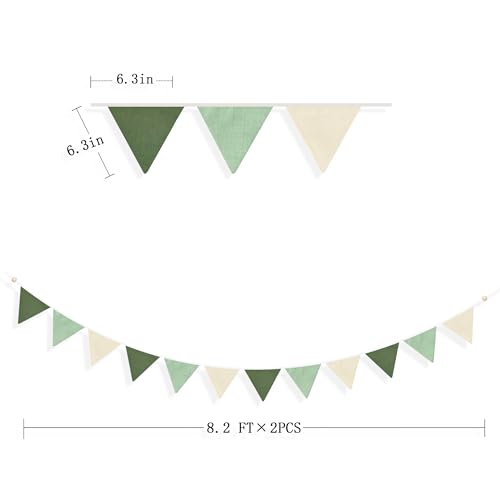 2 Sets of Sage Green Pennant Banner 24Pcs Nursery Garland Flags Olive Green Fabric Linen Triangle Streamers for Baby Room ...