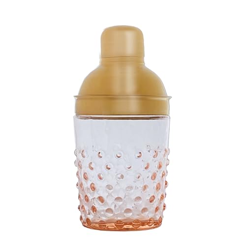 Creative Co-Op Hand-Blown Glass and Stainless Steel Hobnail Cocktail Shaker, Pink and Gold
