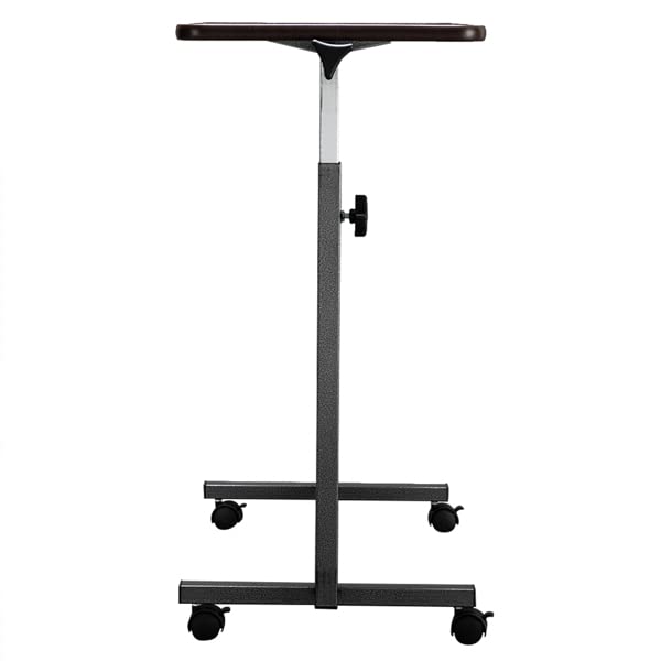 Overbed Table with Wheels | Flat Rolling Bed Side Tray Table for Medical or in-Home Use | Height Adjustable Hospital Table with Locking Casters (Wood Grain)