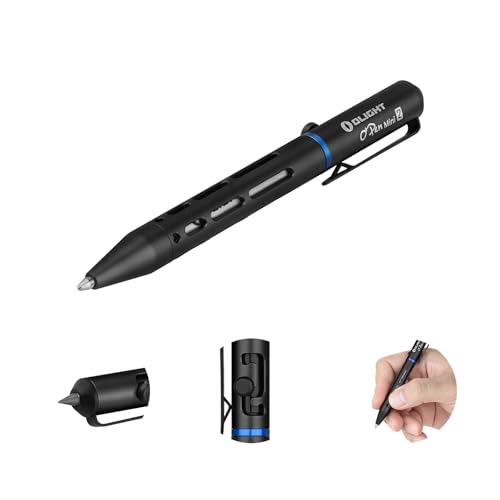 OLIGHT O'Pen Mini 2 Portable Ballpoint Pen, Bolt Action Pen with Pen and Pencil Tip, EDC Replaceable Black Ink Pens with S...