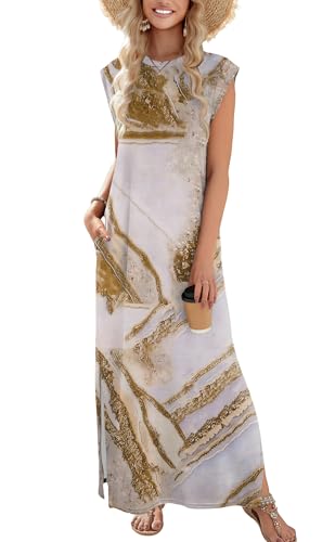 Zeagoo Summer Dresses for Women 2026 Black Long Maxi Sundresses Loose Split Wrinkle-Free Beach Travel Vacation Clothes