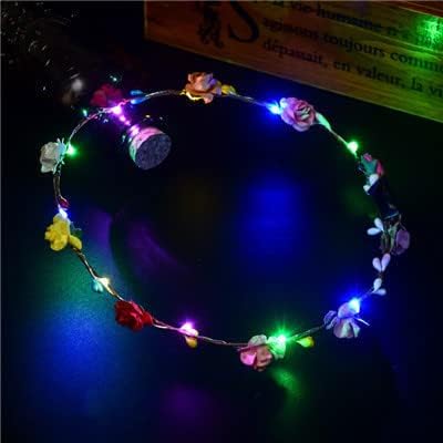 LEEMASING Led Light Women Flower Girl Headband Glow Blinking Crown Hair Wreath For Girls Women Wedding Festival Christmas ...