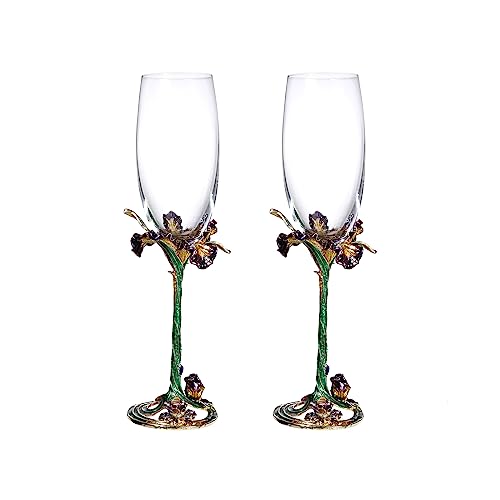 SUQ I OME Enamel Wine Crystal Champagne Flutes Glasses Set of 2, Decorative Enamel Champagne Glasses, Gifts for Brides and...