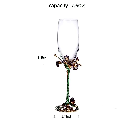 SUQ I OME Enamel Wine Crystal Champagne Flutes Glasses Set of 2, Decorative Enamel Champagne Glasses, Gifts for Brides and...
