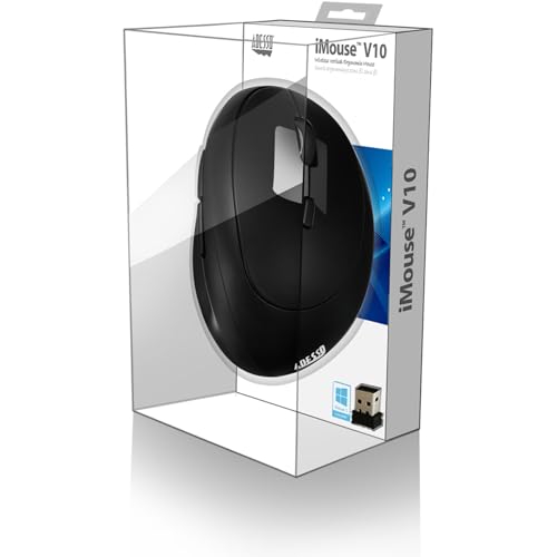 ADESSO iMouse V10 Wireless Vertical Ergonomic Mini Mouse iMouse V10-2.4GHz, 800/1200/1600 DPI, Ergo Mice with 6 Buttons