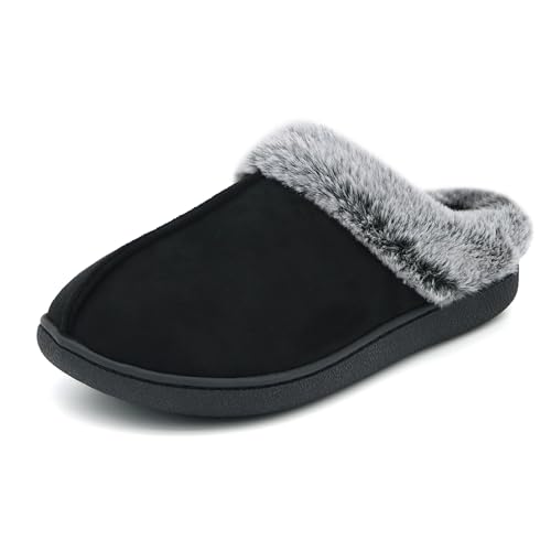 Jerzmy Fuzzy House Slippers for Women, Cushion Memory Foam Slippers Suede Faux Fur with Arch Support, Comfy Home Shoes for...