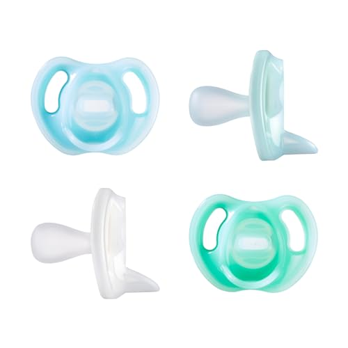 Tommee Tippee Ultra-Light Silicone Pacifier, 0-6 Months, Symmetrical One-Piece Design, BPA-Free Silicone Binkies, Blue/Gre...