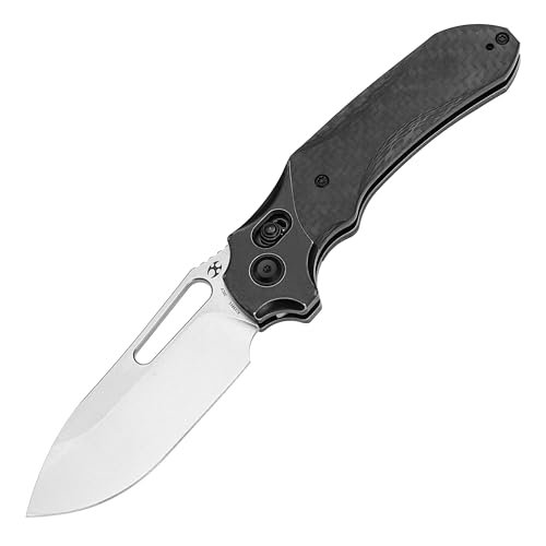 Kansept Quasar Pocket Knife, 3.38''Stonewashed Cpm 20cv Sharp Steel Blade, Titanium and Twill Carbonfiber Handle, Cross Ba...