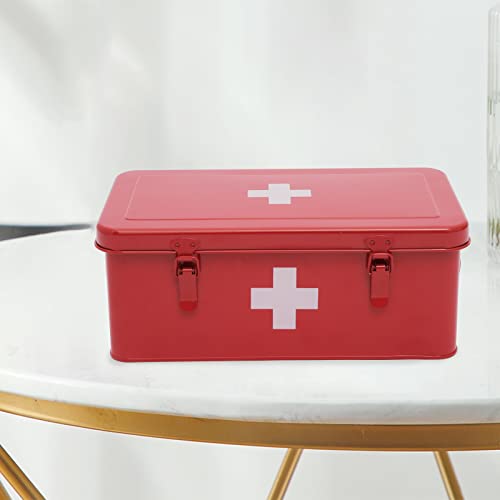 Xbopetda First Aid Medicine Box, First Aid Kit Supplies Bin, Metal Medicine Storage Tin, First Aid Empty Box with Safety L...