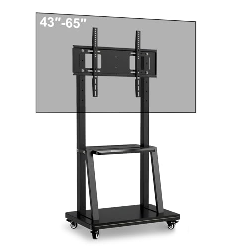 43-65" Height Adjustable Mobile Stand for Smart Boards | with 4 Lockable Wheels & Universal Mount | Versatile Classroom, H...