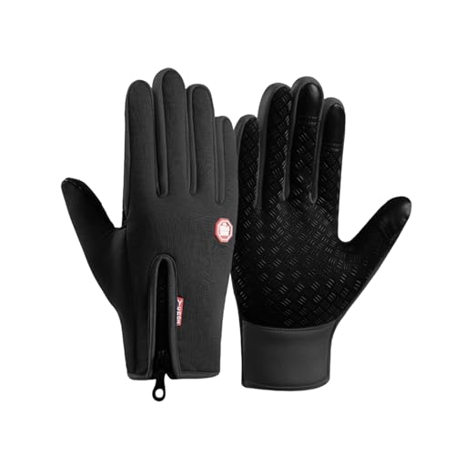Waterproof Thermal Winter Touch Screen Anti-Slip Gloves Insulated Cold with Zip Design Black Outdoor Gloves for Cold Weather