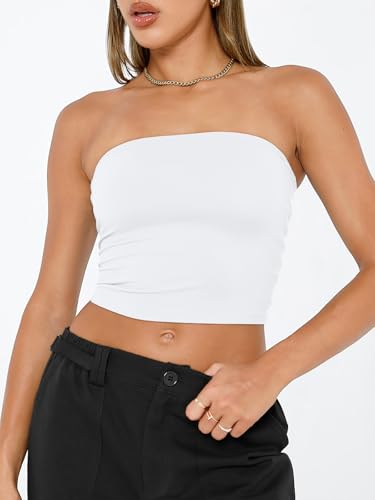 Trendy Queen Womens Tube Tops Strapless Crop Tops Basic Backless Sleeveless Going Out 2026 Spring Outfits Summer Clothes
