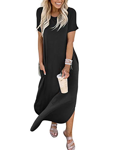 ANRABESS Womens Summer Maxi Dress Short Sleeve Casual Loose Long T Shirt Dresses Split Vacation Beach Sundress Travel Outfits