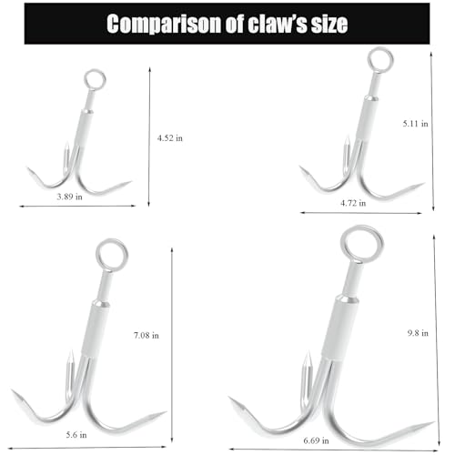MHDMAG Grappling Hook with 3-Claw Stainless Steel,3 Claw Climbing Carabiner Hook for Retrieving,Outdoor Hiking,Tree Limb R...