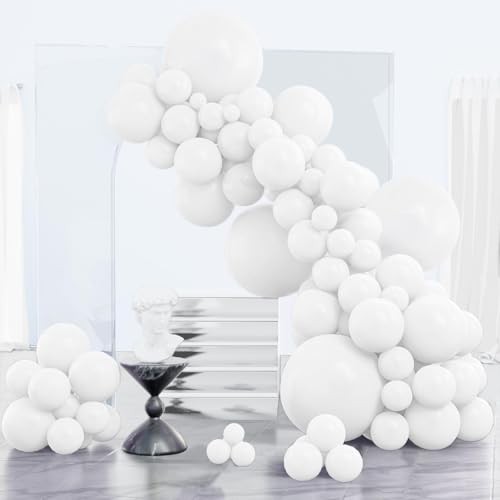 PartyWoo White Balloons 152pcs Different Sizes Pack of 18 12 10 5 Inch Matte Balloons Arch Kit for Baby Shower Birthday Gr...