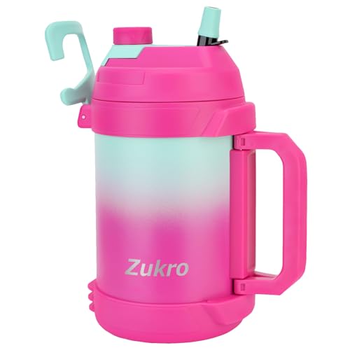 Zukro 1 Gallon Water Jug, One Gallon Large Triple Wall Insulated Metal Jug With Straw and Spout, No Sweat 128 oz Stainless...