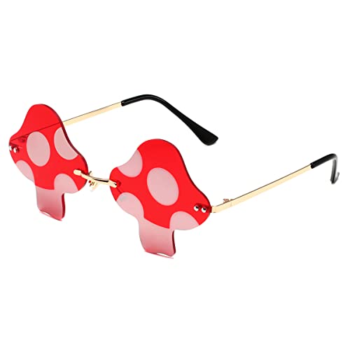 JOVAKIT Mushroom Shaped Sunglasses for Women Men Vintage Rimless Sun Glasses Retro rave Party Halloween Eyeglasses
