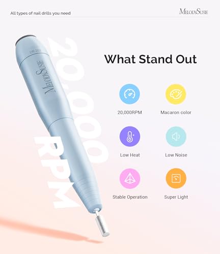 MelodySusie Pen-Shaped Portable USB Nail Drill, PC120I 20000RPM Electric Nail File with Compact Design for All Nail Care, ...
