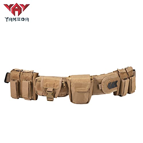 YAKEDA Tactical Battle Belts for Men- Quick Release Trigger Airsoft Belt Heavy Duty Belts with Pouches 7 PCS