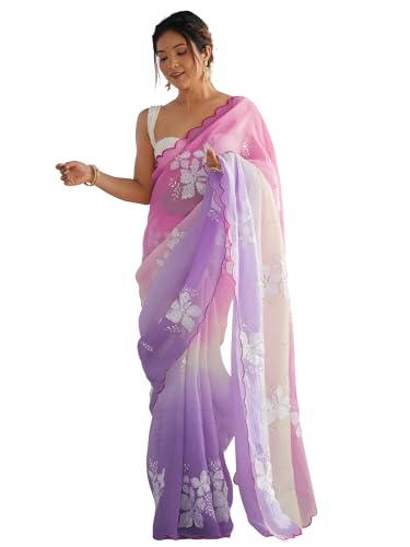 Aavami Saree for Women's Fancy 2 Tone Embroidery Siquince Bollywood Party wear Saree Indian Saree