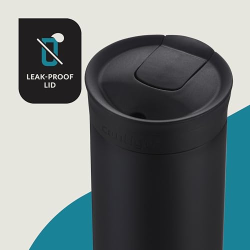 Huron Vacuum-Insulated Stainless Steel Travel Mug, 16oz Licorice - Leak-Proof Lid for Hot/Cold Beverages, Fits Most Cup Ho...
