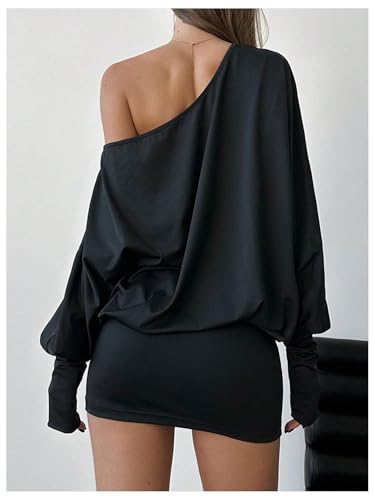 SOLY HUX Women's Long Sleeve Off The Shoulder Dress Y2k Mini Dress Streetwear Music Festival Outfits