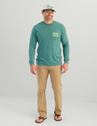 HUK Mens Pocket Tee, Comfortable Performance Fishing Long Sleeve T-Shirt with Chest Pocket