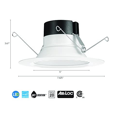 Juno E Series 5"/6" LED Ceiling Light, Baffle Trim Recessed Lighting with 5-in-1 Switchable White Color, 900 Lumens, Wet Rated LED Downlight, Dimmable, White, 6-Pack