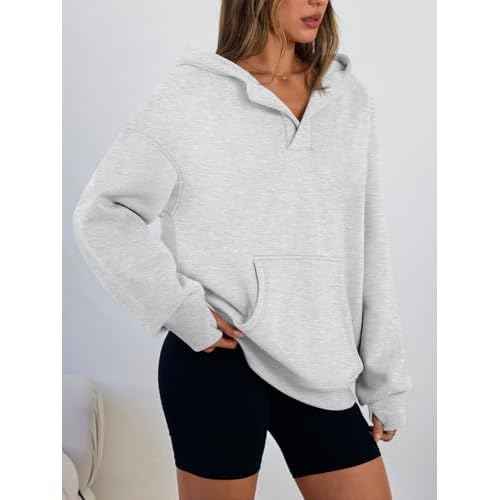 Trendy Queen Womens Oversized V Neck Hoodies with Thumb Hole Pullover Sweatshirts Y2k Clothes Fall Fashion Outfits 2025