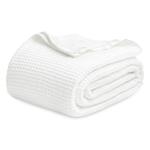 Bedsure Gentlesoft 100% Cotton Blanket Queen Size for Bed - Breathable and Soft for Spring Summer, Thick Cozy Waffle Weave...