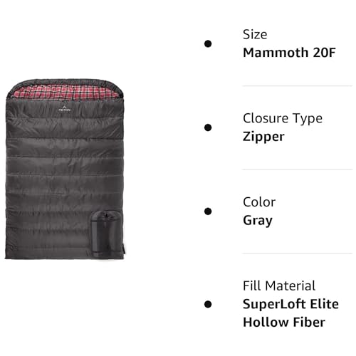 Teton Mammoth Queen Size Double Sleeping Bag- A Warm Bag The Whole Family can Enjoy – Great for Camping, Hunting and Base ...