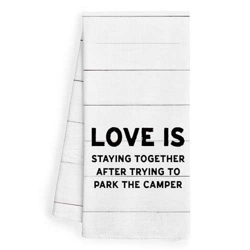 WFSM Camping Kitchen Towels, Camping Decor, Camper Towels, Camper Hand Towels, Camper RV Decor, Camper Gifts, Love is Stay...