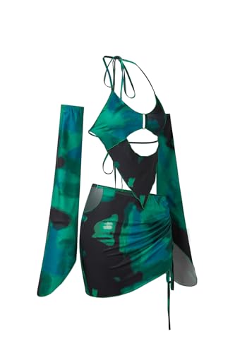 CAPE CLIQUE Rave Outfits for Womens Festival Sexy Y2K 2 Piece Outfits Summer Long Sleeves Birthday Party Clubwear