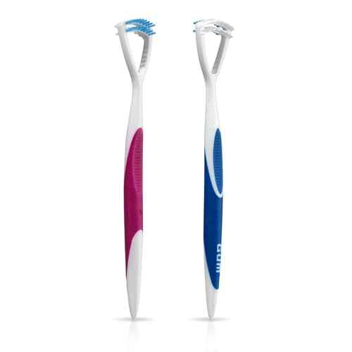 GUM Tongue Cleaner - Dual Action Soft Bristled Tongue Brush with Tongue Scraper for Better Oral Hygiene - Bad Breath Treatment (Pack of 3)