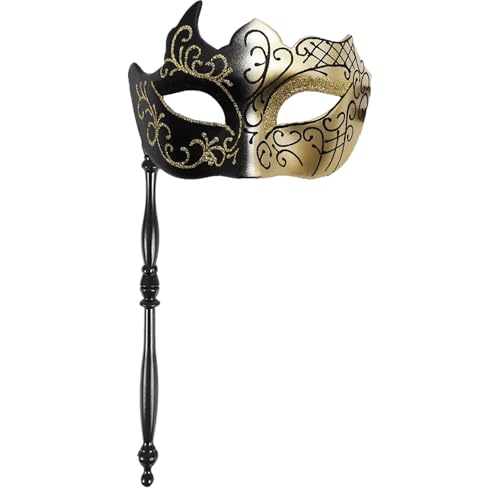 Pretishows Masquerade Mask for Men Handheld Venetian Mask Halloween Mask for Party Prom Ball Costume Mask