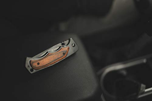 Smith & Wesson 8.5in S.S. Folding Knife with 3.7in Drop Point Blade and S.S. and Real Wood Insert Handle for Outdoor