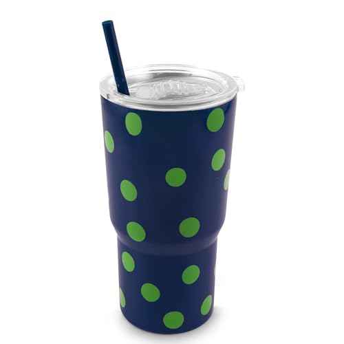 kate spade new york 20 Ounce Insulated Tumbler for Cold and Hot Drinks with Reusable Straw, Stainless Steel Travel Cup with Slide Top Lid, Sonnet Dot