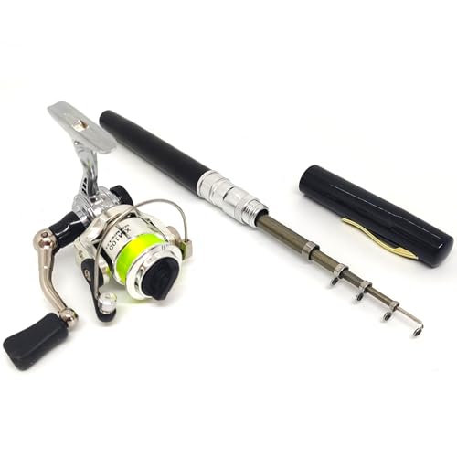 Portable Small Pen Fishing Rod and All Metal Spinning Reel Combo, 38inches Pocket Mini Telescopic Fishing Pole Kit for Riv...