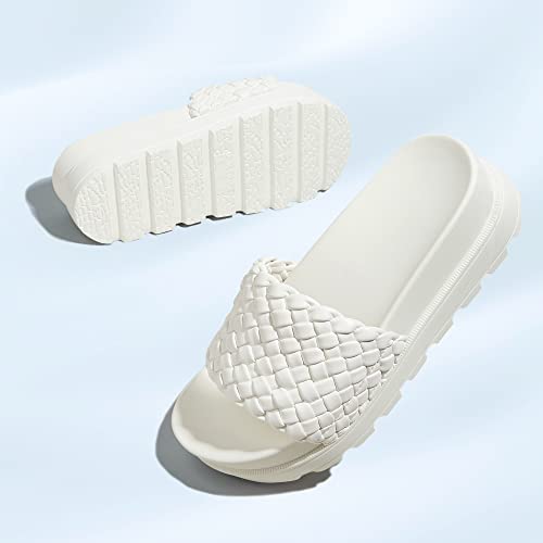 LUCKY STEP Women's Platform Sandals Braided Strap Flatform Slide Open Toe Casual Summer Beach Outdoor Wedge Woven Belt Sli...