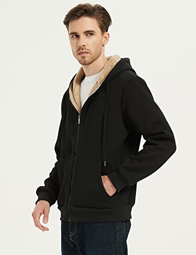 Flygo Men's Sherpa Hoodie Jacket Fleece Lined Zip Up Warm Hoodies Sweatshirt Winter Zipper Sweater Hooded Coat